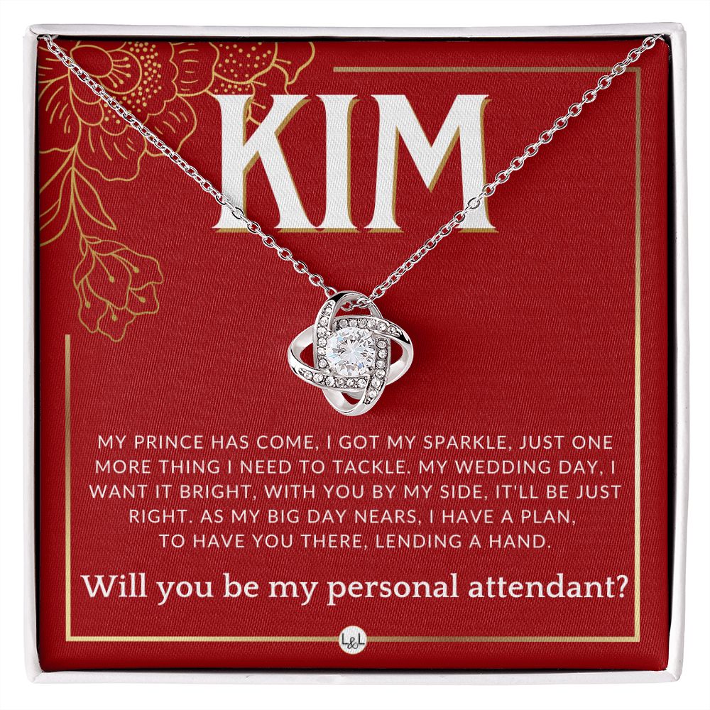 Wedding Personal Attendant Proposal, Custom Name - Wedding Helper - Wedding Party Gift Idea Necklace - Red and Gold Wedding Theme