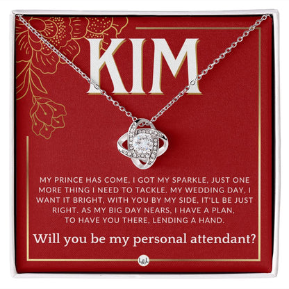 Wedding Personal Attendant Proposal, Custom Name - Wedding Helper - Wedding Party Gift Idea Necklace - Red and Gold Wedding Theme