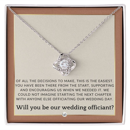 Wedding Officiant Proposal - Female Wedding Officiant, Pastor, Celebrants - Of All The Decisions , Terracotta, Rust And Gold Wedding Theme - Liliana and Liam