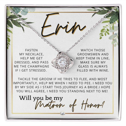 Matron of Honor Proposal Gift, Custom Name, Be My MOH Gift From Bride, Need You, Wedding Party , White and Green, Eucalyptus Wedding