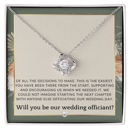 Wedding Officiant Proposal - Female Wedding Officiant, Pastor, Celebrants - Of All The Decisions , Sage Green & Boho Wedding Theme - Liliana and Liam