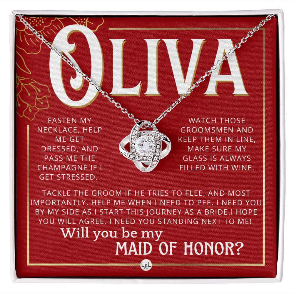 Maid of Honor Proposal, Custom Name - Be My Maid Of Honor, MOH Gift From Bride, I Need YOU Necklace - Red and Gold Wedding Theme