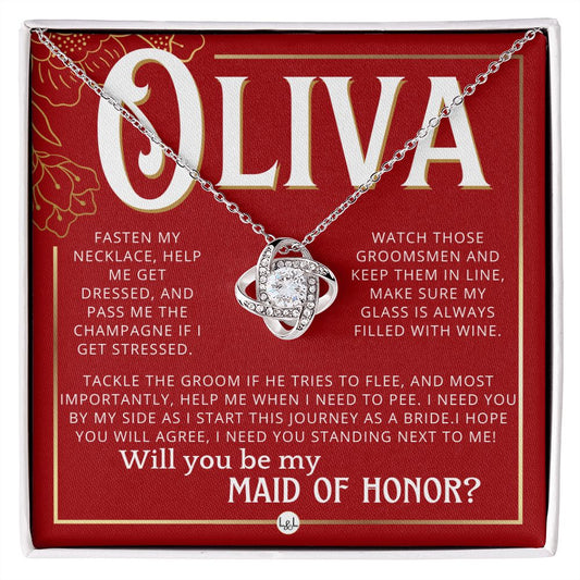 Maid of Honor Proposal, Custom Name - Be My Maid Of Honor, MOH Gift From Bride, I Need YOU Necklace - Red and Gold Wedding Theme