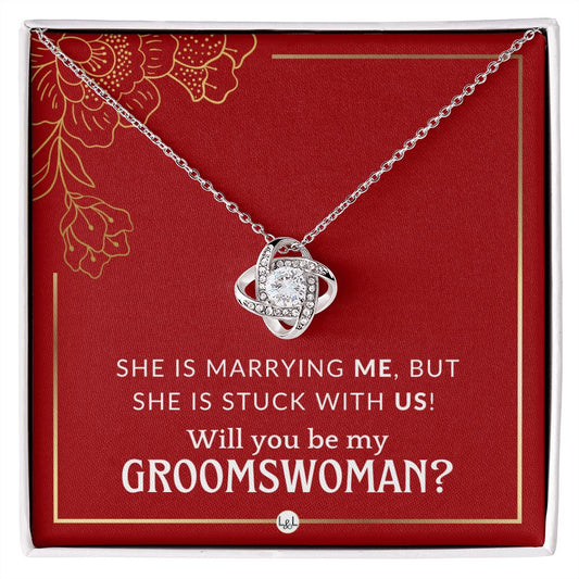 Groomswoman Proposal - Gift From Groom - Will You Be My Groomswoman - Wedding Party Accessories Necklace - Red and Gold Wedding Theme - Liliana and Liam