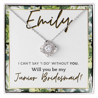 Junior Bridesmaid Proposal, Custom Name - Wedding Party Gift From Bride - Be My Jr. Bridesmaid , White and Green, Eucalyptus Wedding