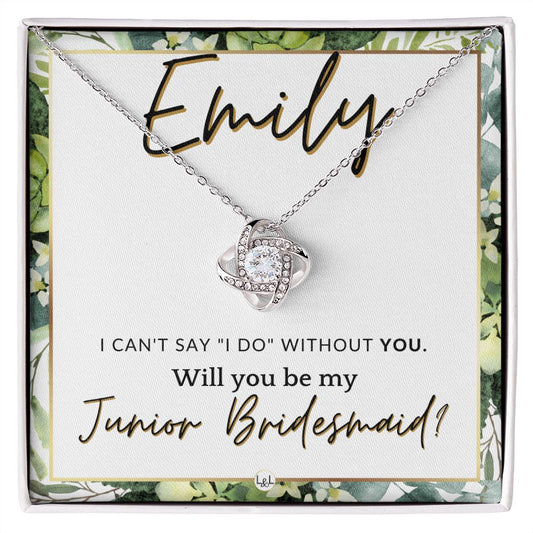 Junior Bridesmaid Proposal, Custom Name - Wedding Party Gift From Bride - Be My Jr. Bridesmaid , White and Green, Eucalyptus Wedding