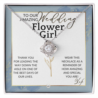 Flower Girl Necklace - Wedding Party Thank You Gift - Gratitude Gift, Token of Appreciation , Dusty Blue And Gold Wedding Theme - Liliana and Liam