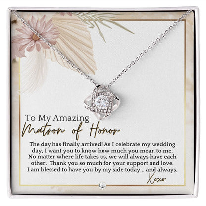 Matron of Honor Thank You Gift - On My Wedding Day MOH Gift From Bride - Wedding Party Accessory , Pink Floral and Boho Wedding Theme - Liliana and Liam