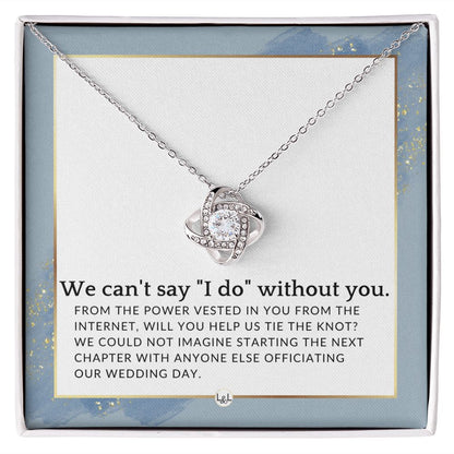 Wedding Officiant Proposal - From The Power Vested In You From The Internet - Female Officiant , Dusty Blue And Gold Wedding Theme - Liliana and Liam