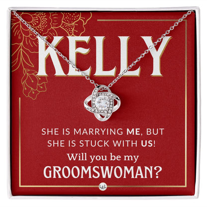 Groomswoman Proposal, Custom Name, From Groom - Be My Groomswoman - Wedding Party Accessories Necklace - Red and Gold Wedding Theme