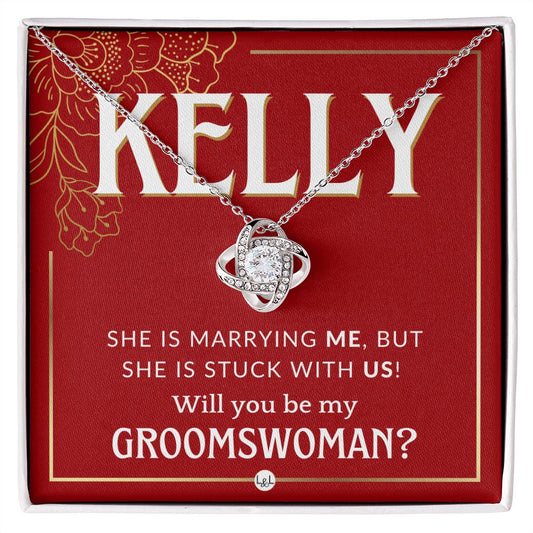 Groomswoman Proposal, Custom Name, From Groom - Be My Groomswoman - Wedding Party Accessories Necklace - Red and Gold Wedding Theme
