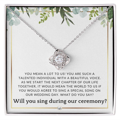 Wedding Ceremony Singer Proposal - Will You Sign At Our Wedding - From The Bride and The Groom , White and Green, Eucalyptus Wedding - Liliana and Liam