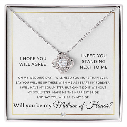 Matron of Honor Proposal - Wedding Party Necklace - Gift From Bride - Say You Will Be By My Side - Elegant White and Gold Wedding Theme - Liliana and Liam