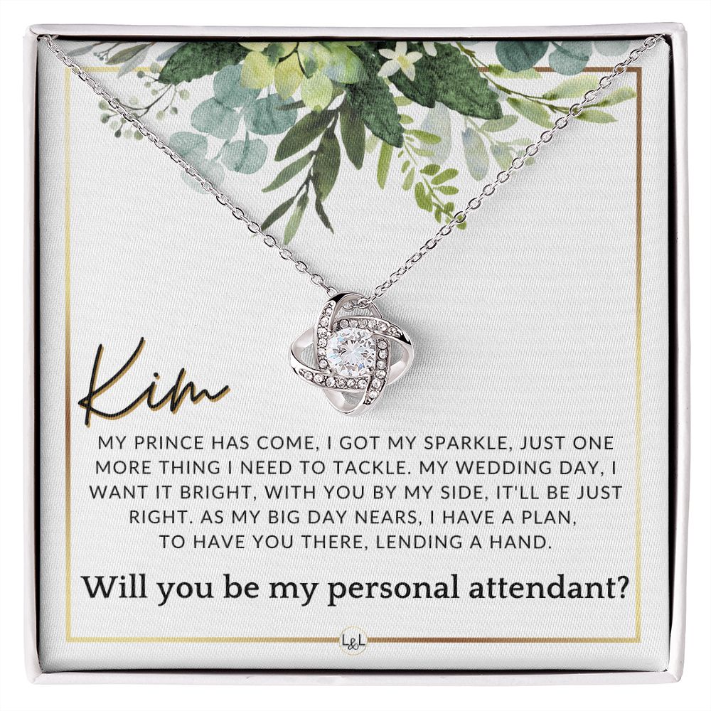 Wedding Personal Attendant Proposal, Custom Name - Wedding Helper - Wedding Party Gift Idea , White and Green, Eucalyptus Wedding