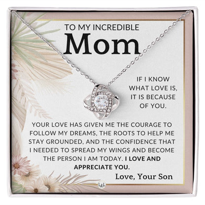 Gift for Mom, From Son - Because Of You - To Mother, From Son - Beautiful Women's Pendant Necklace - Great For Mother's Day, Christmas, or Her Birthday - Liliana and Liam