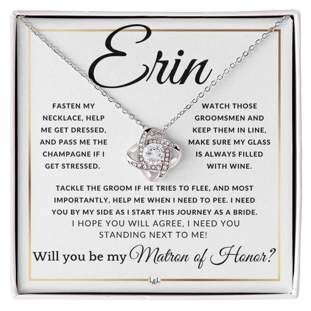 Matron of Honor Proposal - Wedding Party Necklace - Gift From Bride - Need You By My Side - Custom Name - Elegant White and Gold Wedding Theme