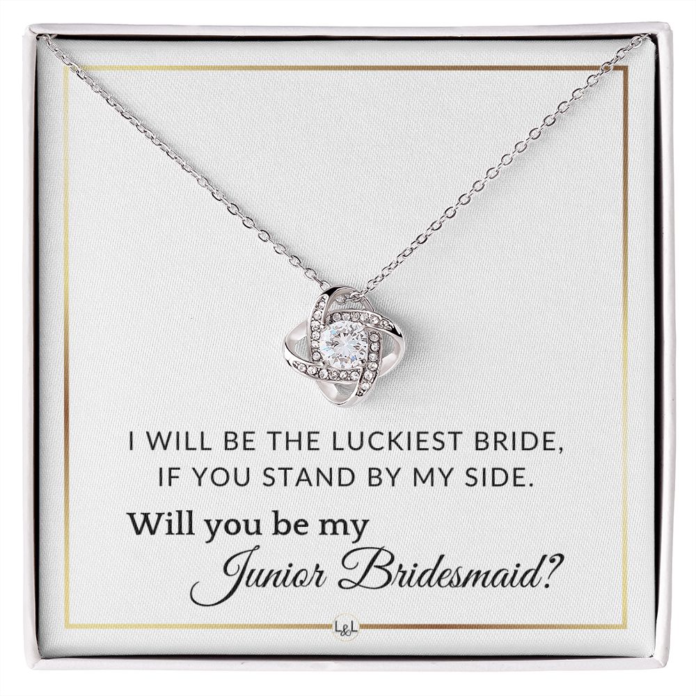 Junior Bridesmaid Proposal - Wedding Party Necklace - Gift From Bride - Will you be by my side - Elegant White and Gold Wedding Theme
