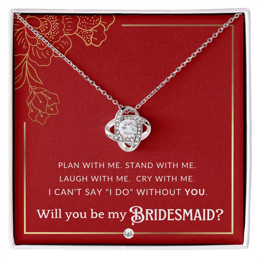 Bridesmaid Proposal, Custom Name - Wedding Party Jewelry Accessory From Bride - Be My Bridesmaid Necklace - Red and Gold Wedding Theme - Liliana and Liam