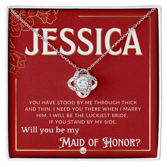Maid of Honor Proposal, Custom Name - Be My Maid Of Honor, MOH Gift From Bride, Need You There Necklace - Red and Gold Wedding Theme