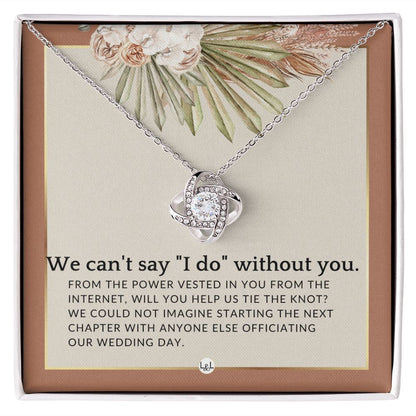 Wedding Officiant Proposal - From The Power Vested In You From The Internet - Female Officiant , Terracotta, Rust And Gold Wedding Theme - Liliana and Liam