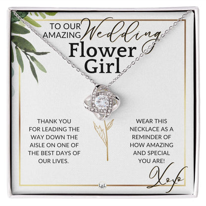 Flower Girl Necklace - Wedding Party Thank You Gift - Gratitude Gift, Token of Appreciation , White and Green, Eucalyptus Wedding - Liliana and Liam