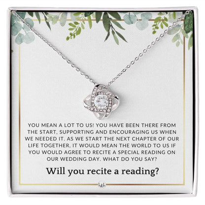 Wedding Ceremony Reader Proposal - Will You Read At Our Wedding - From The Bride and The Groom , White and Green, Eucalyptus Wedding - Liliana and Liam
