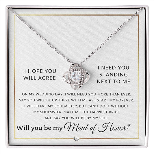 Maid of Honor Proposal - Wedding Party Necklace - Gift From Bride - Say You Will Be By My Side - Elegant White and Gold Wedding Theme