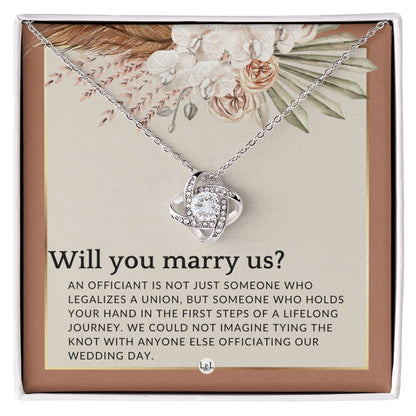 Wedding Officiant Proposal - Female Wedding Officiant, Pastor, Celebrants - Will You Marry Us , Terracotta, Rust And Gold Wedding Theme - Liliana and Liam