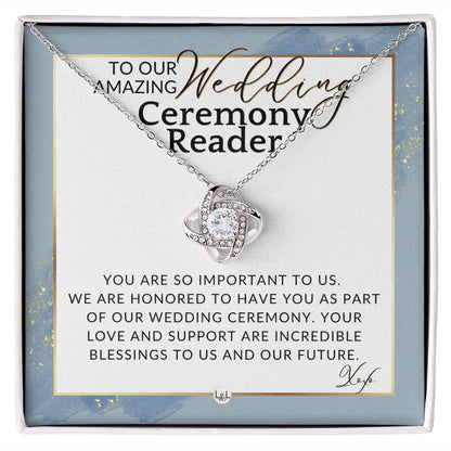 Wedding Ceremony Reader - Great Thank You Gift From Bride and Groom - Gratitude & Appreciation , Dusty Blue And Gold Wedding Theme - Liliana and Liam