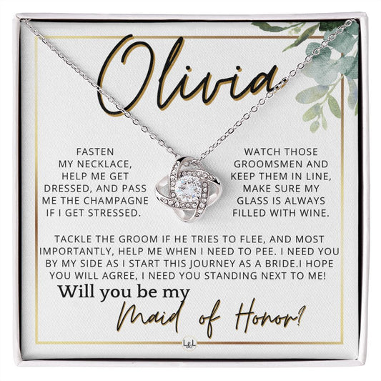Maid of Honor Proposal, Custom Name - Be My Maid Of Honor, MOH Gift From Bride, I Need YOU , White and Green, Eucalyptus Wedding