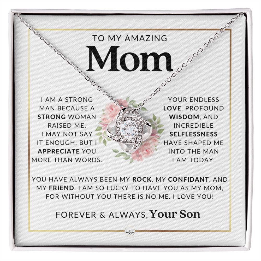 Mom Gift, from Son - More Than Words - Meaningful Necklace - Great for Mother's Day, Christmas, Her Birthday, or As An Encouragement Gift 14K White