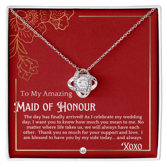 Maid of Honour Gift - On My Wedding Day - Great Wedding Party Thank You Gift From The Bride Necklace - Red and Gold Wedding Theme - Liliana and Liam