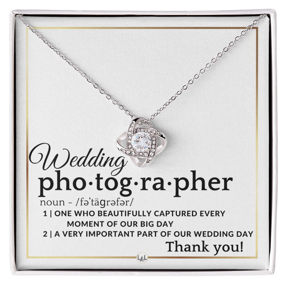 Wedding Photographer Thank You - Female Photographer Gift - Elegant White and Gold Wedding Theme