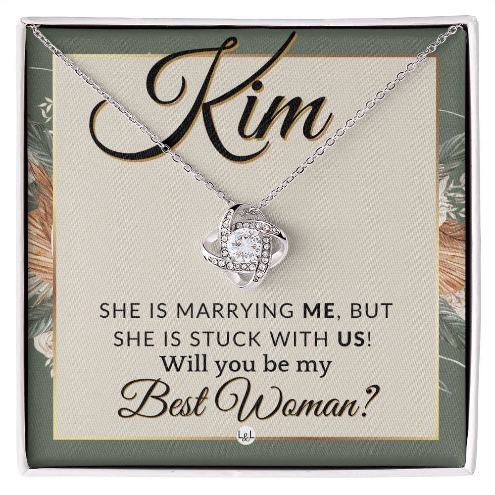 Best Woman Proposal, Custom Name - Wedding Party Necklace Gift From Groom - Be My Best Woman , Sage Green & Boho Wedding Theme