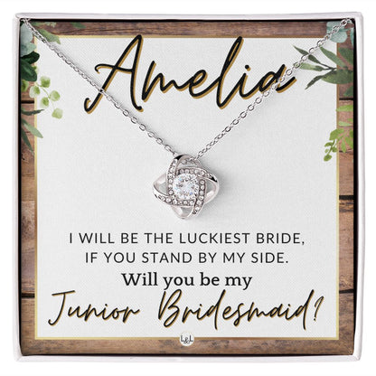 Junior Bridesmaid Proposal, Custom Name - Great Wedding Party Gift From Bride - Be By My Side , Rustic and Wood Wedding Theme