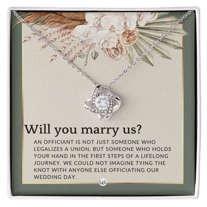 Wedding Officiant Proposal - Female Wedding Officiant, Pastor, Celebrants - Will You Marry Us , Sage Green & Boho Wedding Theme - Liliana and Liam