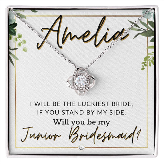 Junior Bridesmaid Proposal, Custom Name - Great Wedding Party Gift From Bride - Be By My Side , White and Green, Eucalyptus Wedding