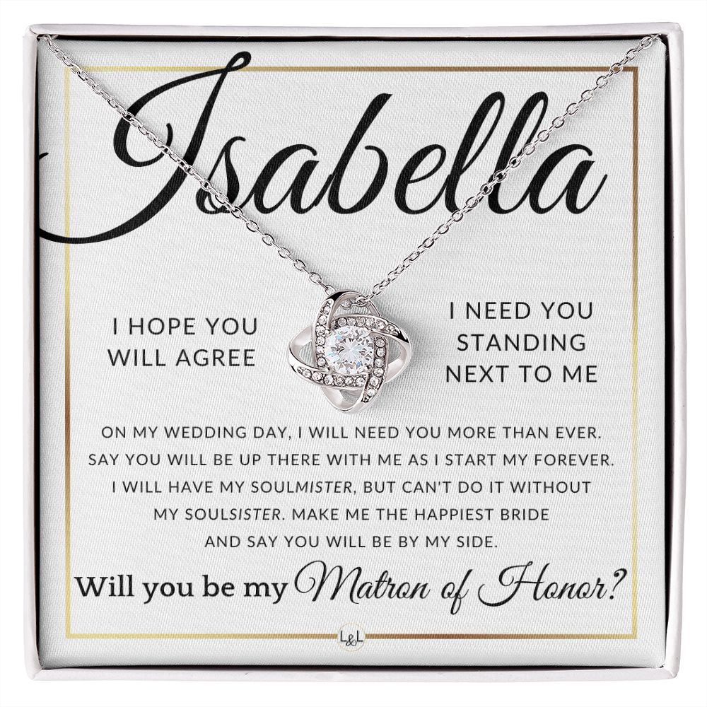 Matron of Honor Proposal - Wedding Party Necklace - Gift From Bride - Say You Will Be By My Side - Custom Name - Elegant White and Gold Wedding Theme