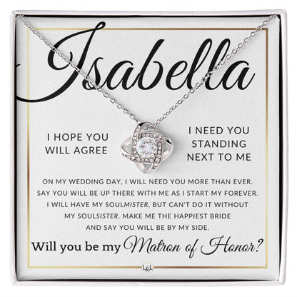 Matron of Honor Proposal - Wedding Party Necklace - Gift From Bride - Say You Will Be By My Side - Custom Name - Elegant White and Gold Wedding Theme