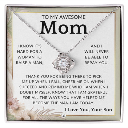Gift for Mom, From Son - Raising A Man - To Mother, From Son - Beautiful Women's Pendant Necklace - Great For Mother's Day, Christmas, or Her Birthday