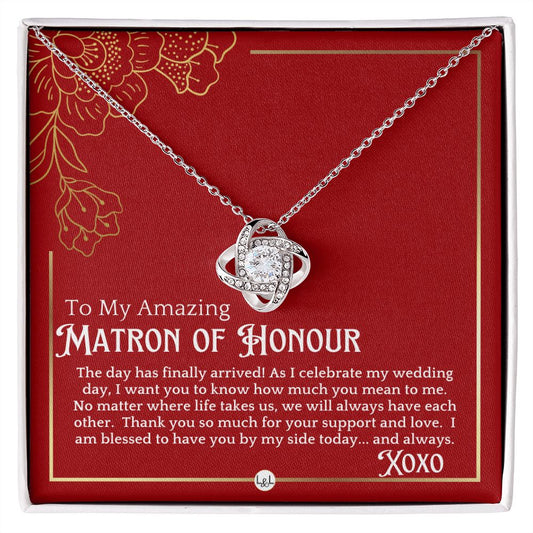 Matron of Honour Thank You Gift - On My Wedding Day Gift From Bride - Wedding Party Accessories Necklace - Red and Gold Wedding Theme - Liliana and Liam