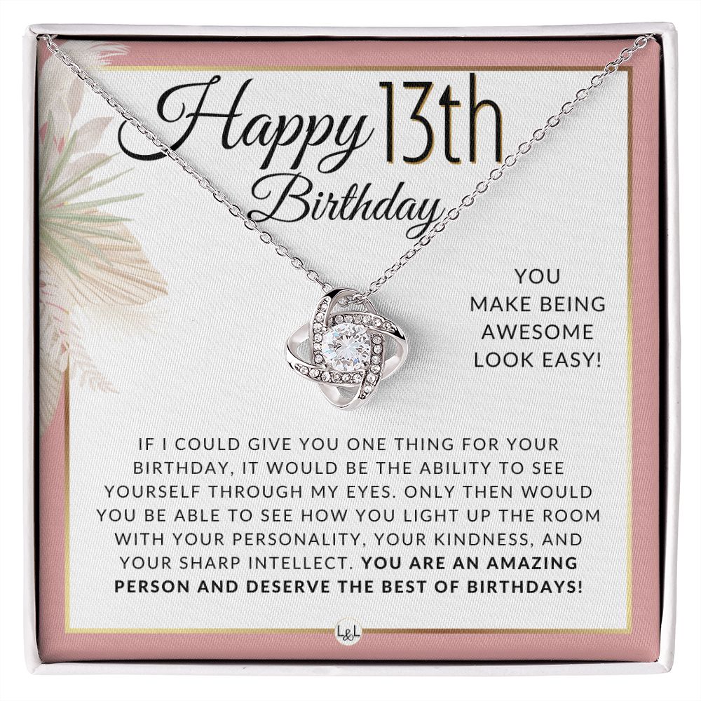 13th Birthday Gift for Her - Necklace for 13 Year Old Birthday - Beautiful Teenage Girl Birthday Pendant 14K White Gold Finish / Standard Box