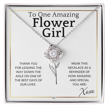 Flower Girl Necklace - Wedding Party Thank You Gift - Elegant White and Gold Wedding Theme - Liliana and Liam