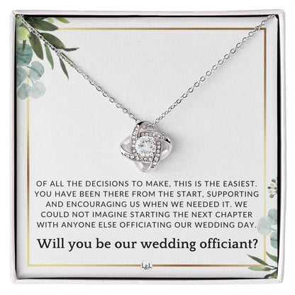 Wedding Officiant Proposal - Female Wedding Officiant, Pastor, Celebrants - Of All The Decisions , White and Green, Eucalyptus Wedding - Liliana and Liam