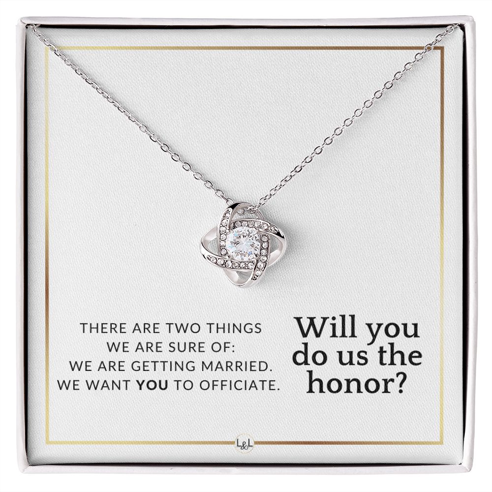 Officiant Proposal - For Female Officiant - Will you do us the honor - Elegant White and Gold Wedding Theme
