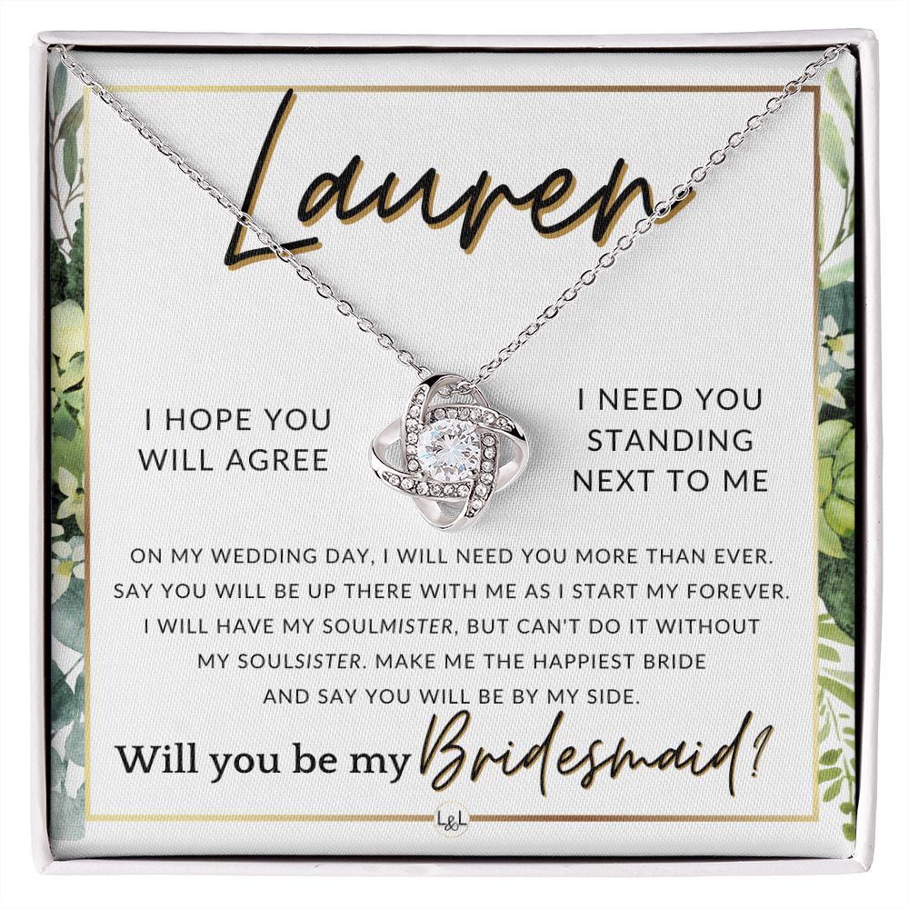 Bridesmaid Proposal, Custom Name- Wedding Party Jewelry Accessories From Bride - Be By My Side , White and Green, Eucalyptus Wedding