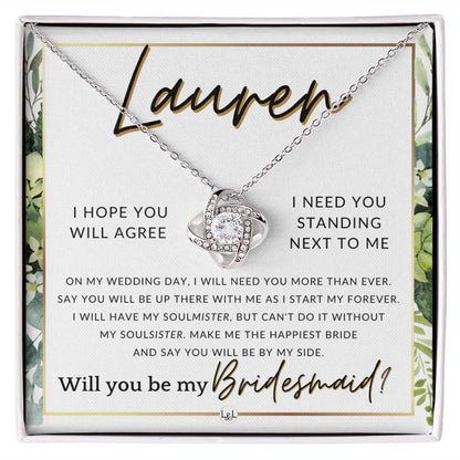 Bridesmaid Proposal, Custom Name- Wedding Party Jewelry Accessories From Bride - Be By My Side , White and Green, Eucalyptus Wedding