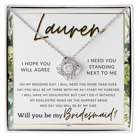 Bridesmaid Proposal, Custom Name- Wedding Party Jewelry Accessories From Bride - Be By My Side , White and Green, Eucalyptus Wedding