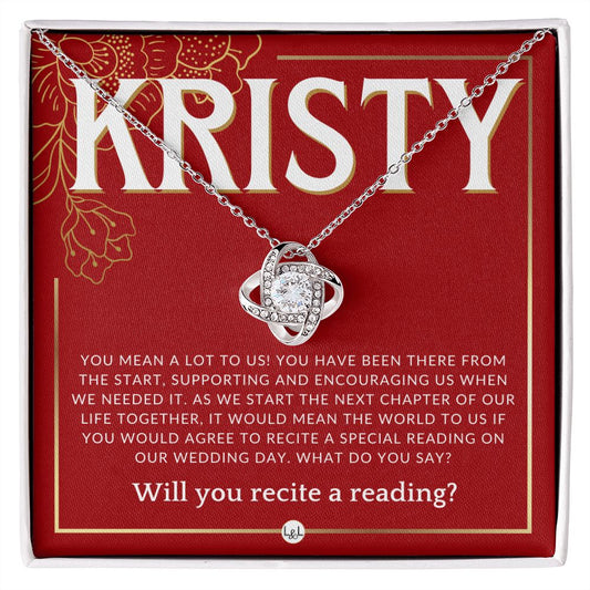 Wedding Ceremony Reader Proposal, Custom Name - Will You Read At Our Wedding - From The Couple Necklace - Red and Gold Wedding Theme