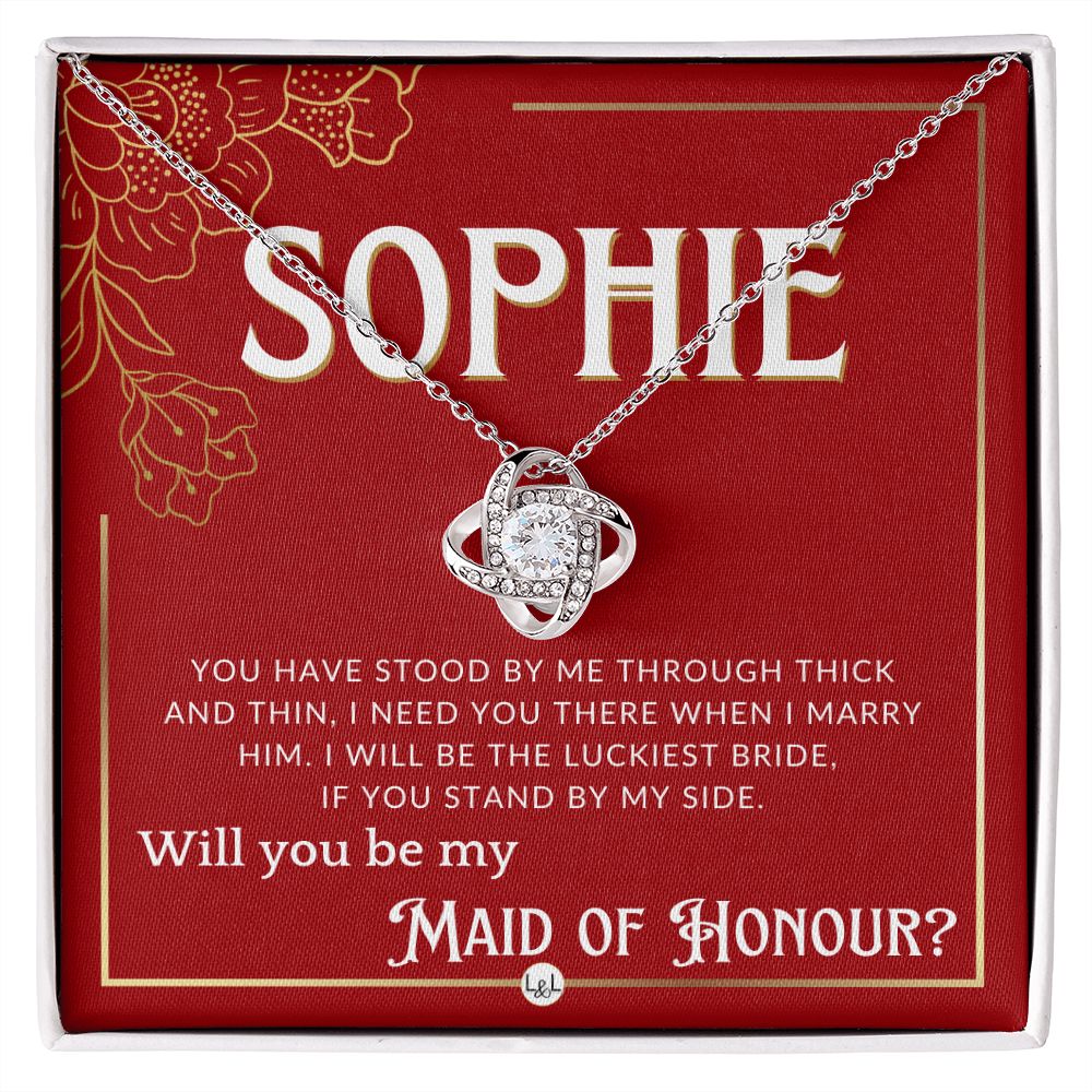Maid of Honour Proposal, Custom Name - Be My Maid Of Honour - Gift From Bride - Need You There Necklace - Red and Gold Wedding Theme